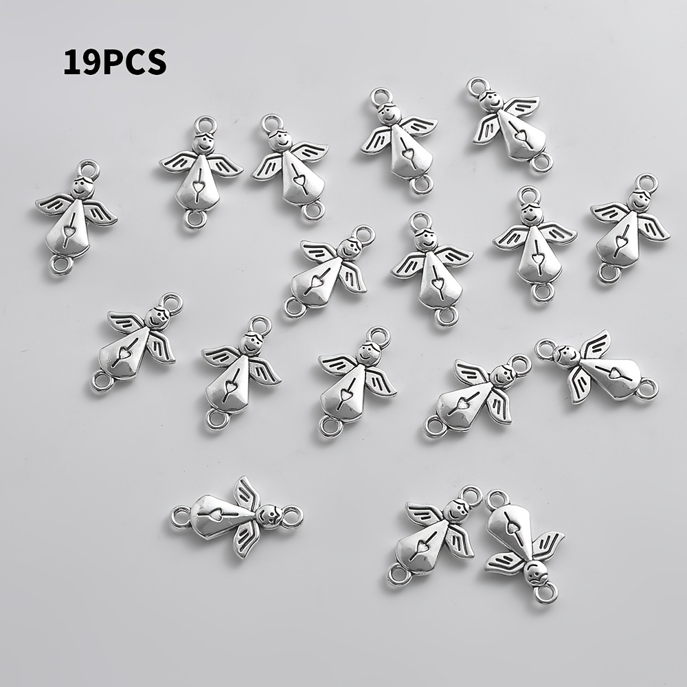 19pcs Alloy - Double Hole Suitable For Necklace Bracelet Keychain Diy Crafts, Soft Curly Charms With Wings & For Handmade Making, Diy Projects (19pcs)