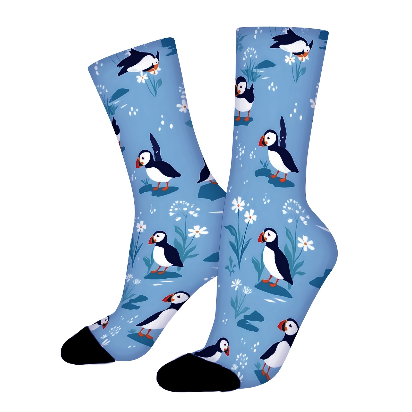 TEMU Une paire de chaussettes unisexes d'extérieur avec de macareux, chaussettes imprimées sur le thème des vacances. Idéales pour les amateurs de