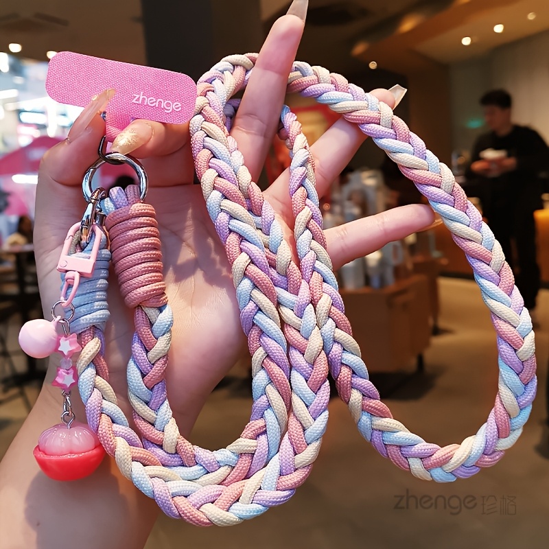 E-shop Handy-Lanyard Damen Körperfarbe Bunt Pferdeschwanz Geflochtenes Seil Langer Stil, Reise-Fotografie Anti-Verlust Schultergurt Universal Neues
