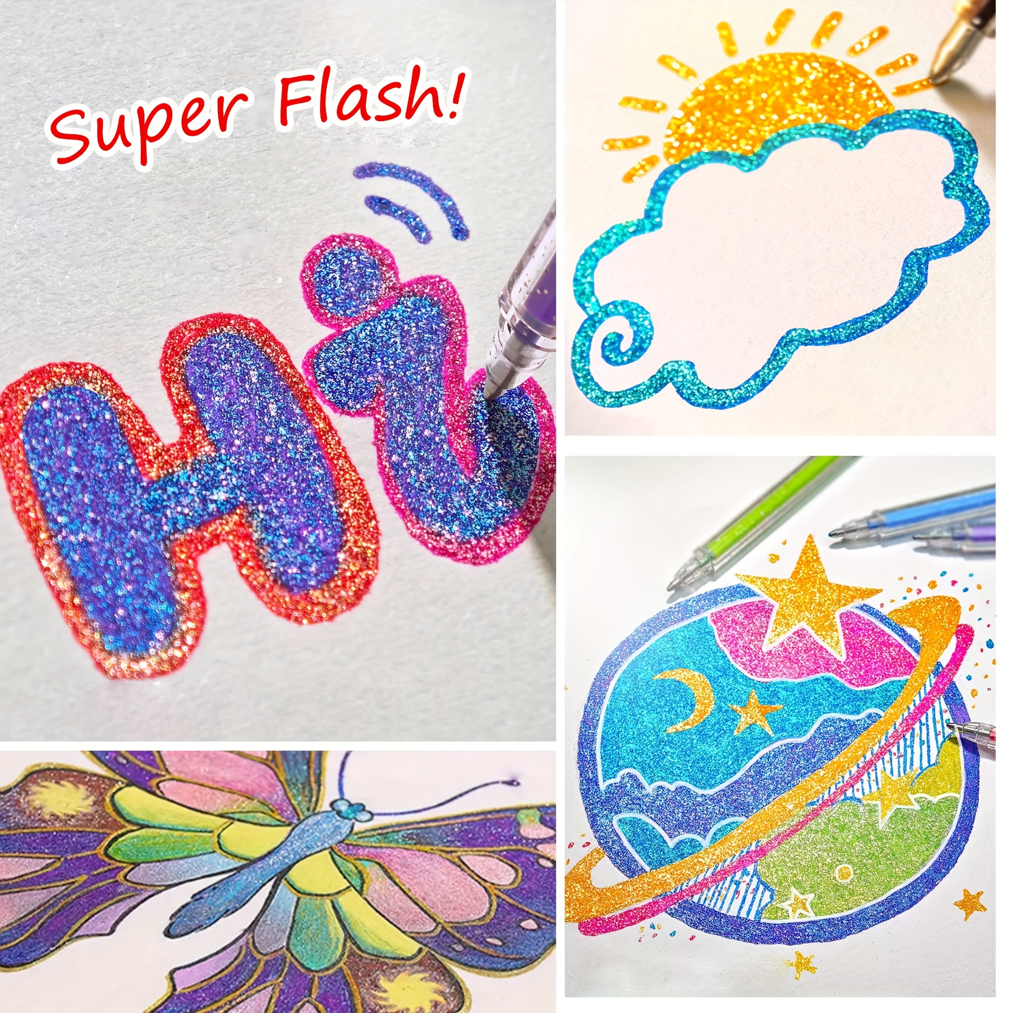 20 colors glitter gel pen set large capacity flashing Temu Ireland