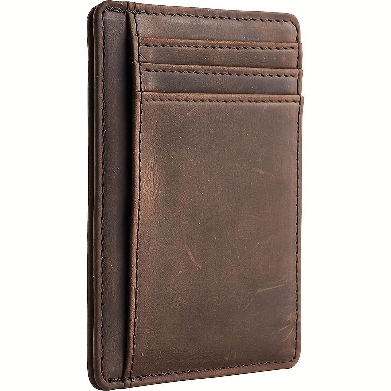 TEMU Ultra-thin Leather Wallet Suitable For - Rfid Blocking Anti-theft Front Pocket Wallet With Multi-card Holder, Vintage Retro Credit Card Holder,