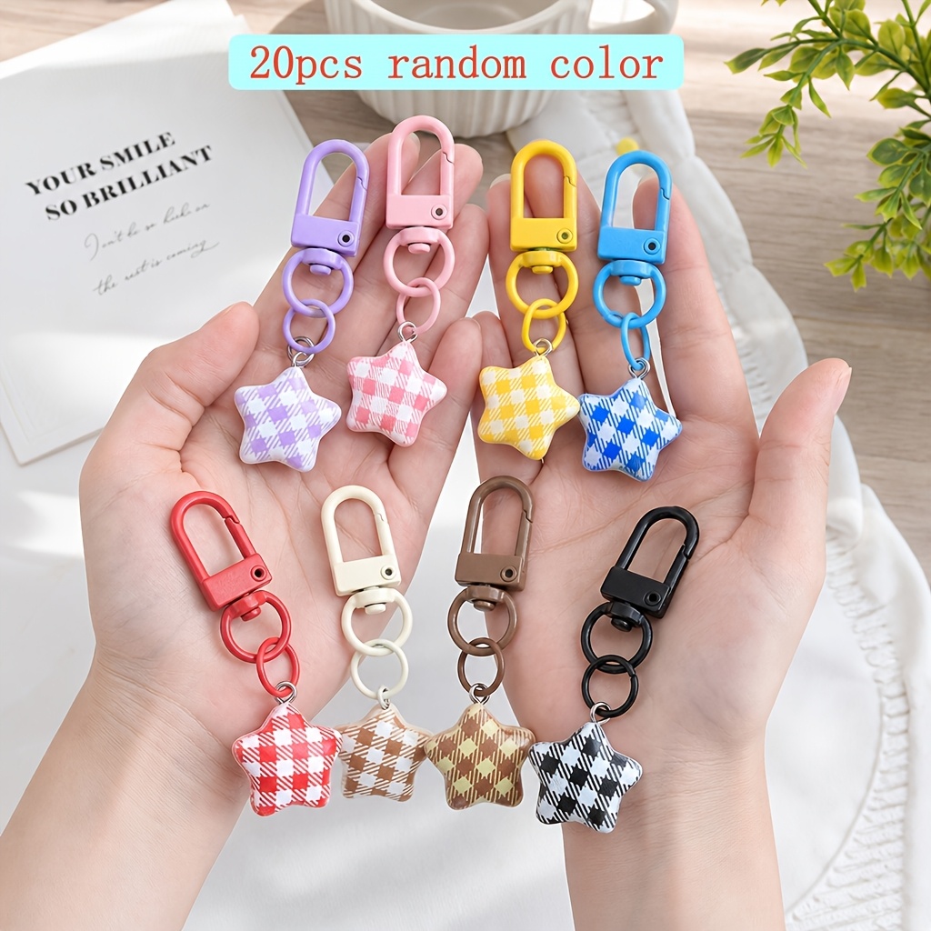TEMU 20pcs Star Plaid Keychain Set, Random Colors, Suitable For Bag Charms And Keychain Accessories, As A Holiday Gift Or Birthday Gift For