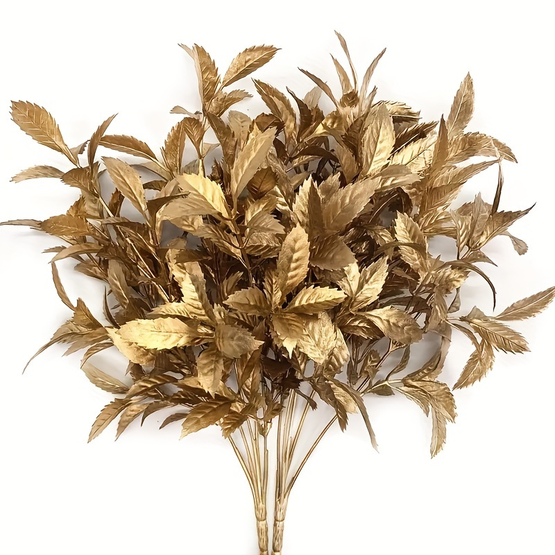 

2pcs Artificial Golden Leaves Bouquet, Simulation Plant Simulation Flower, Indoor And Outdoor Wedding Engagement Home Decoration Fake Flower Decoration, Fall Winter Decor, Thanksgiving Xmas Decor