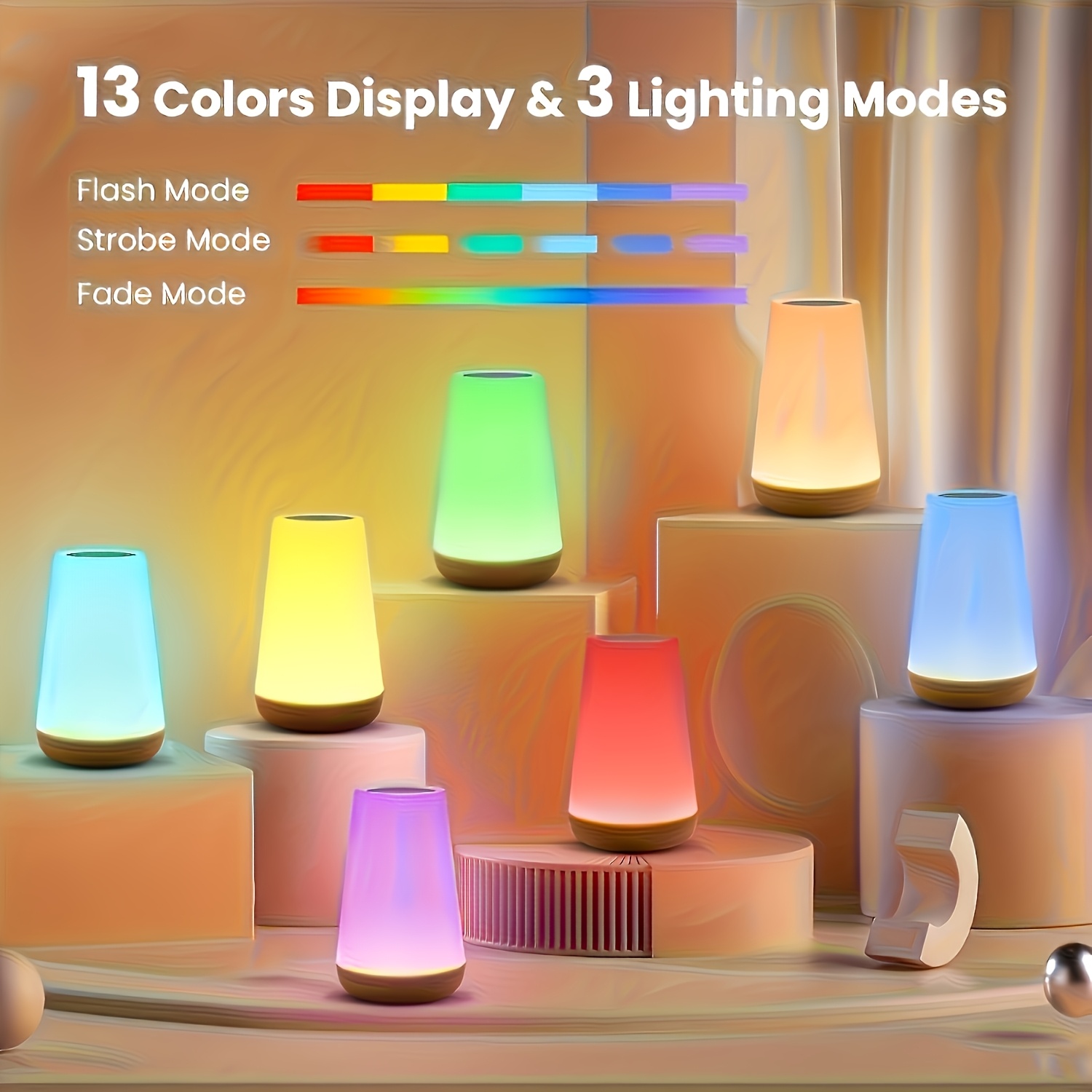 Lihangstar Touch-Sensitive Dimmable Night Light, Adjustable LED Smart Touch Lamp for The Bedroom, USB Rechargeable Portable Desk Lamp with 5 Brightness Levels And Adjustable RGB Colors, Suitable for Bedrooms, Hallways, Living Rooms