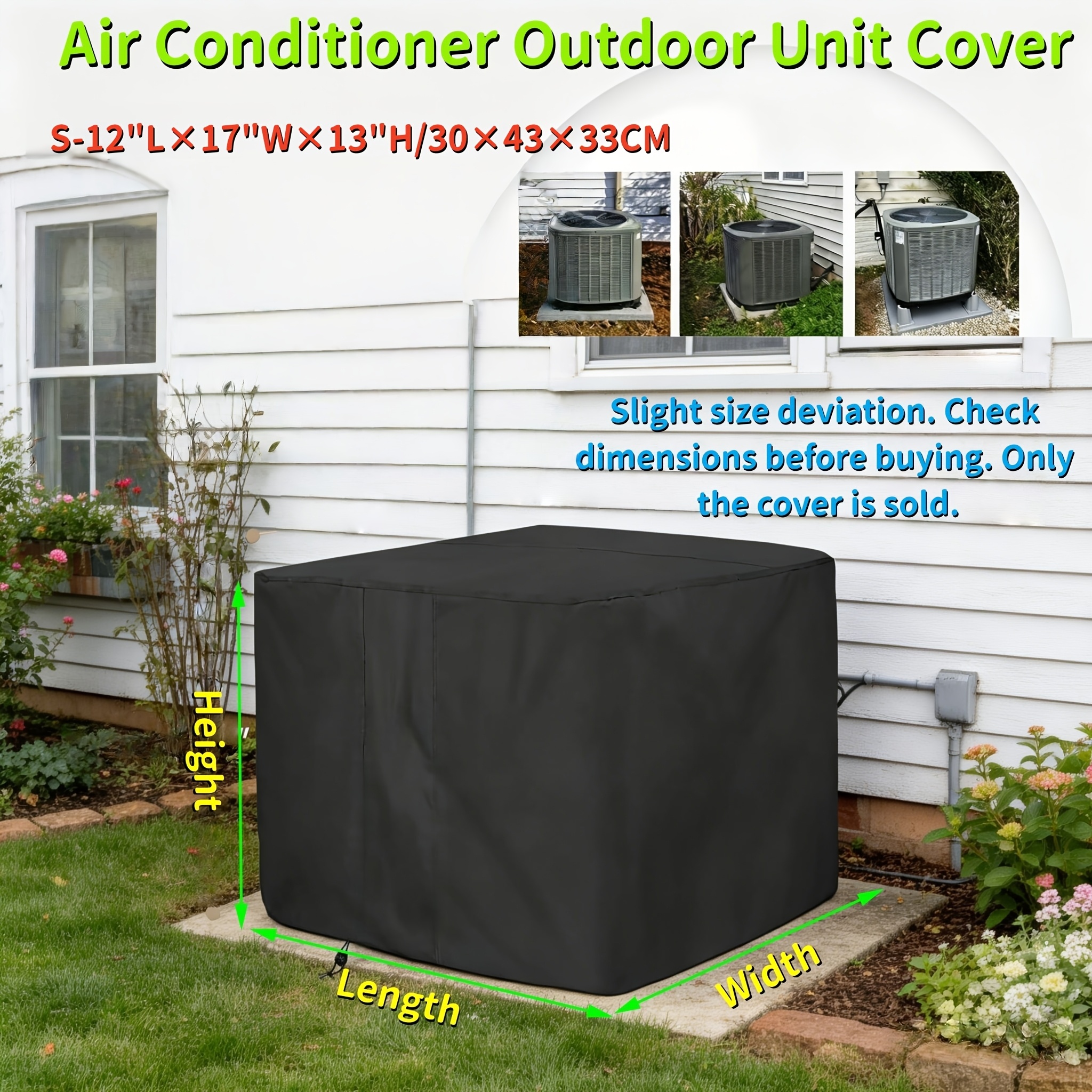 TEMU 1 Housse de climatiseur extérieur grande taille pour extérieures, Housse de climatiseur extérieur coupe-vent noire, Disponible en 3 tailles