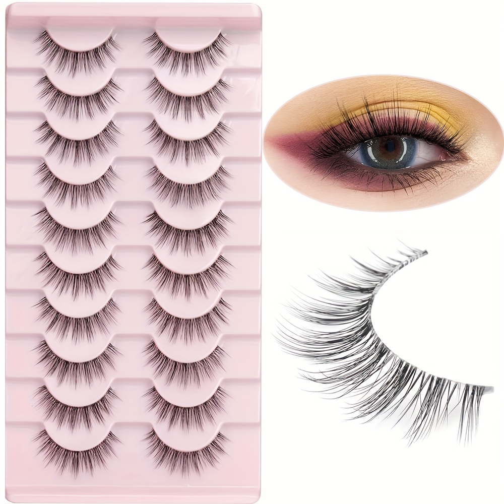 

10 Pairs Cat Eye Lashes, -free, Multi-length (10-18mm) C/d , Fluffy & Style False Eyelashes With Clear Band