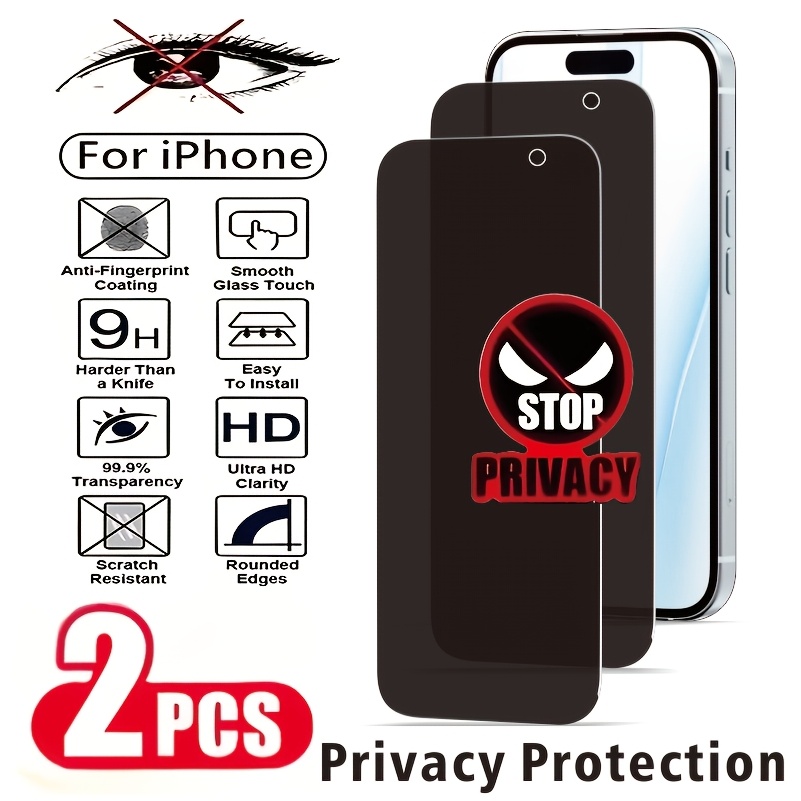 

2pcs Privacy Screen Protector Full Coverage Anti-spy Tempered Glass Film 9h Hardness Upgrade Protection For Apple 16 Pro Max// Max/14/13/12/11 Series