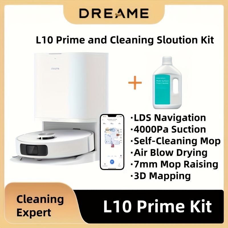E-shop Dreame L10 Prime Plus Extra Reinigungslösung, Saugroboter und Wischmopp, 4000Pa Saugkraft, automatische Wischmopp-Reinigung und Trocknung, Weiß,