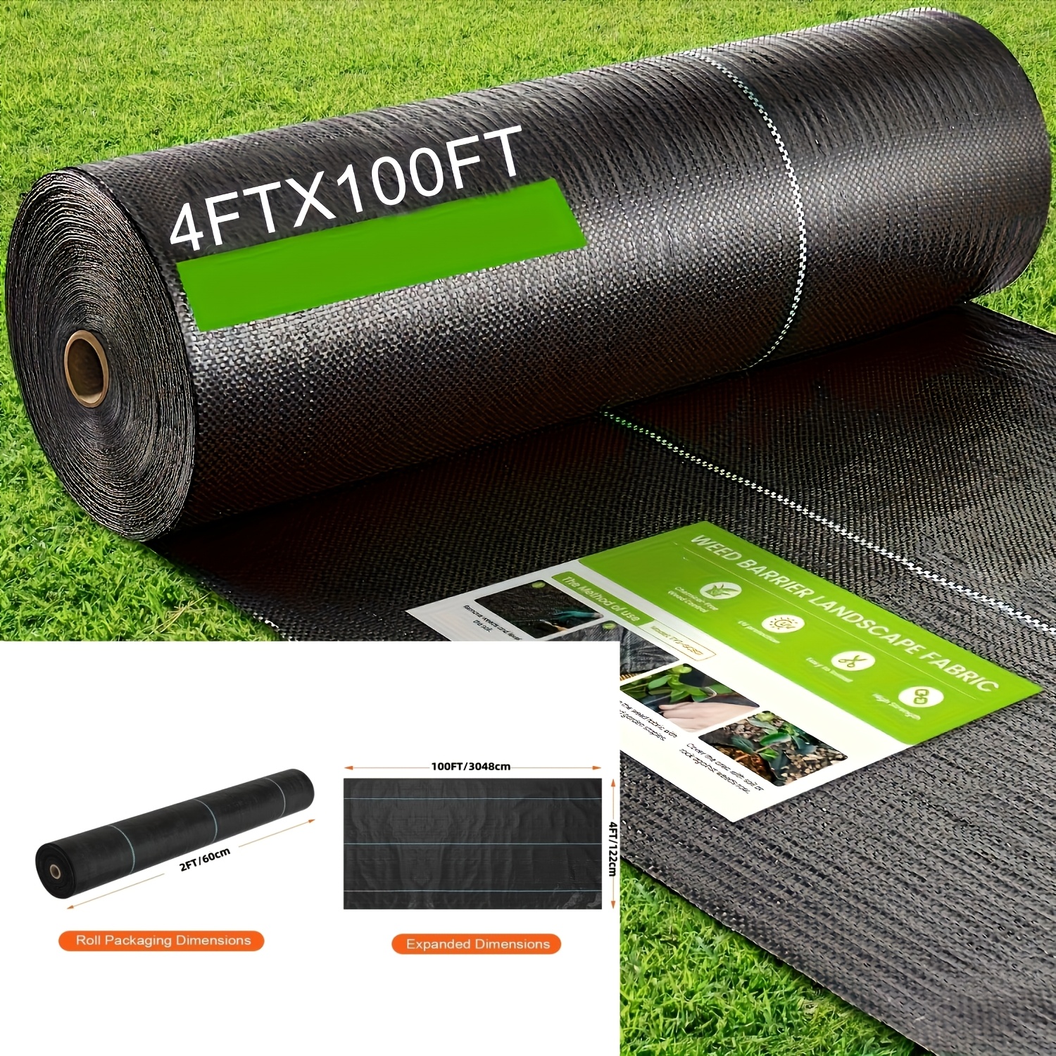 E-shop Eine Rolle robuster Unkrautvlies, erhältlich in zwei Größen: 4FT*50FT/4FT*100FT, strapazierfähiger schwarzer Unkrautblocker, geeignet für