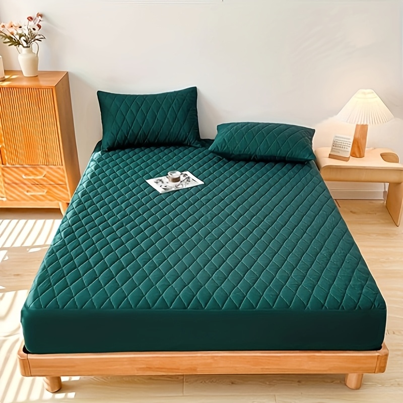 1pc waterproof mattress cover soft and comfortable thick bed sheet breathable dust proof urine proof quilted mattress protector suitable for bedroom   white dark blue dark green gray details 10