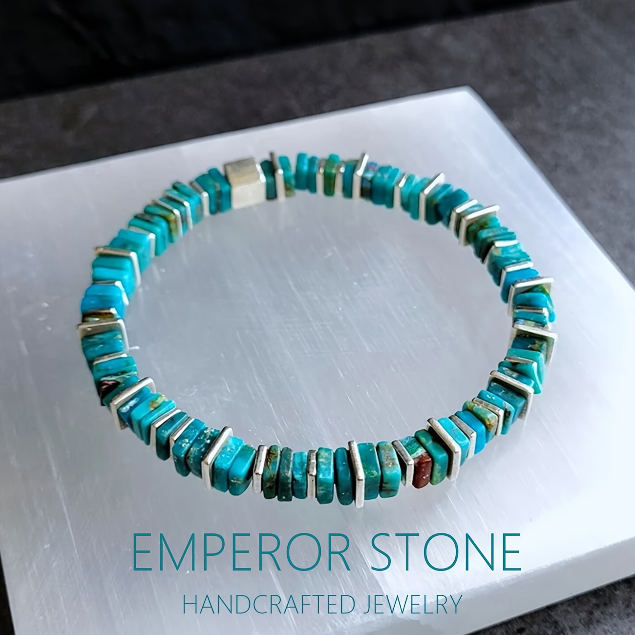 TEMU Lineargems Men's Natural Stone Bracelet - Handcrafted Genuine Suitable For Beach Vacations, Casual Attire & Parties, Natural Stone Gift For,