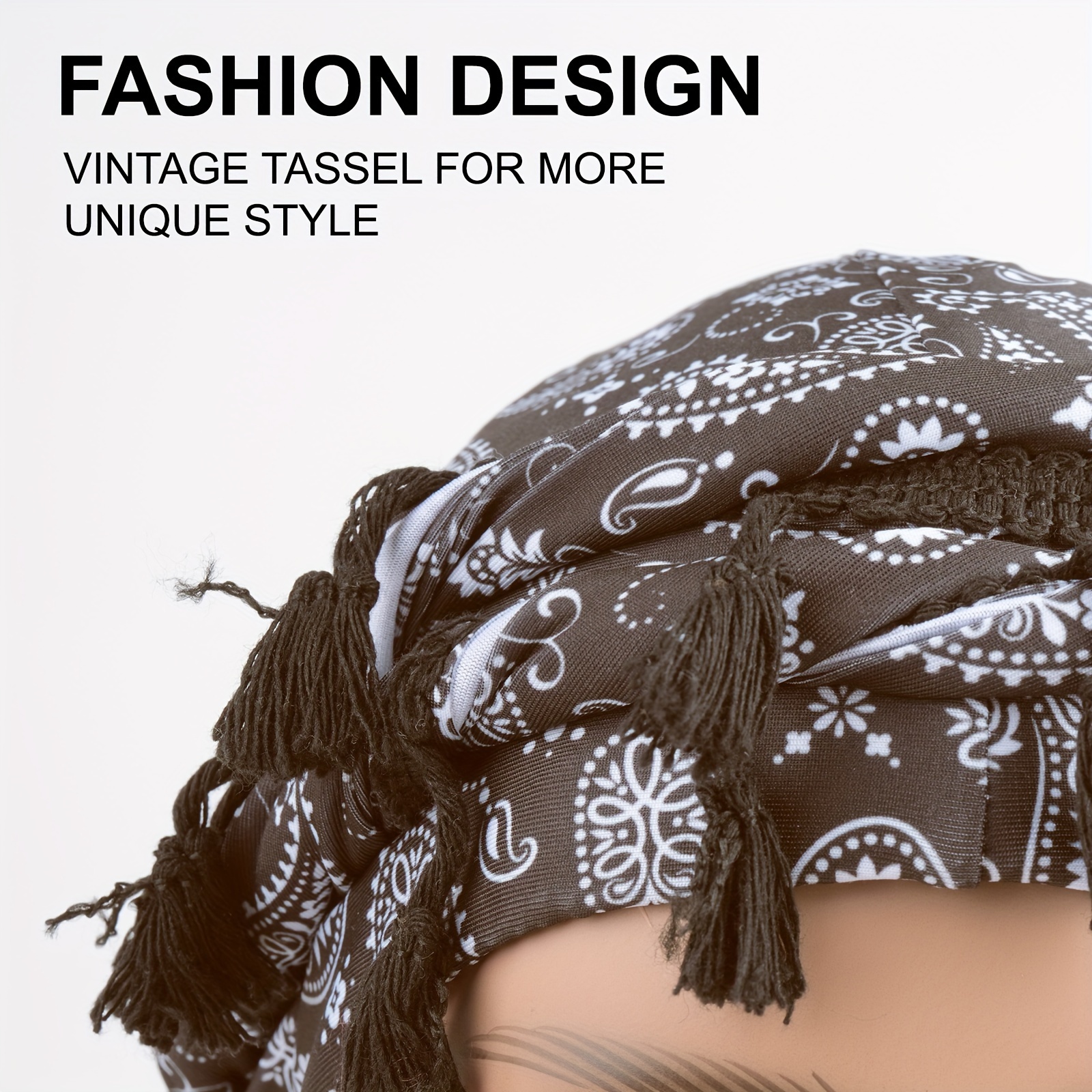 chapeau turban imprimé - africain unisexe - chapeau de tête extensible respirant - bonnet arabe élastique avec détail de pompon Détails du produit 4