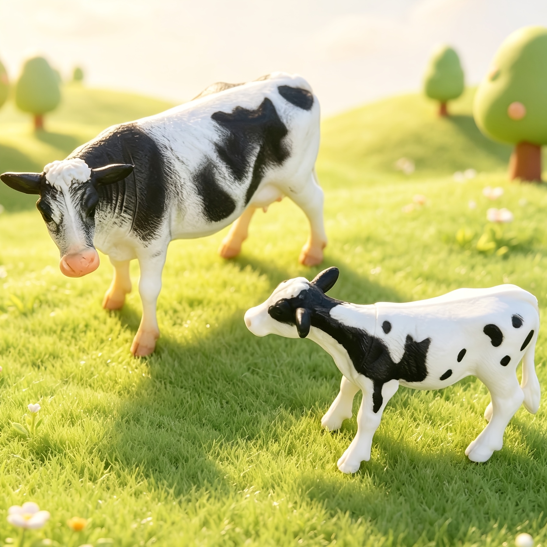 2pcs Cow Set / 2pcs Sheep Set, Mini Animal Figurines
