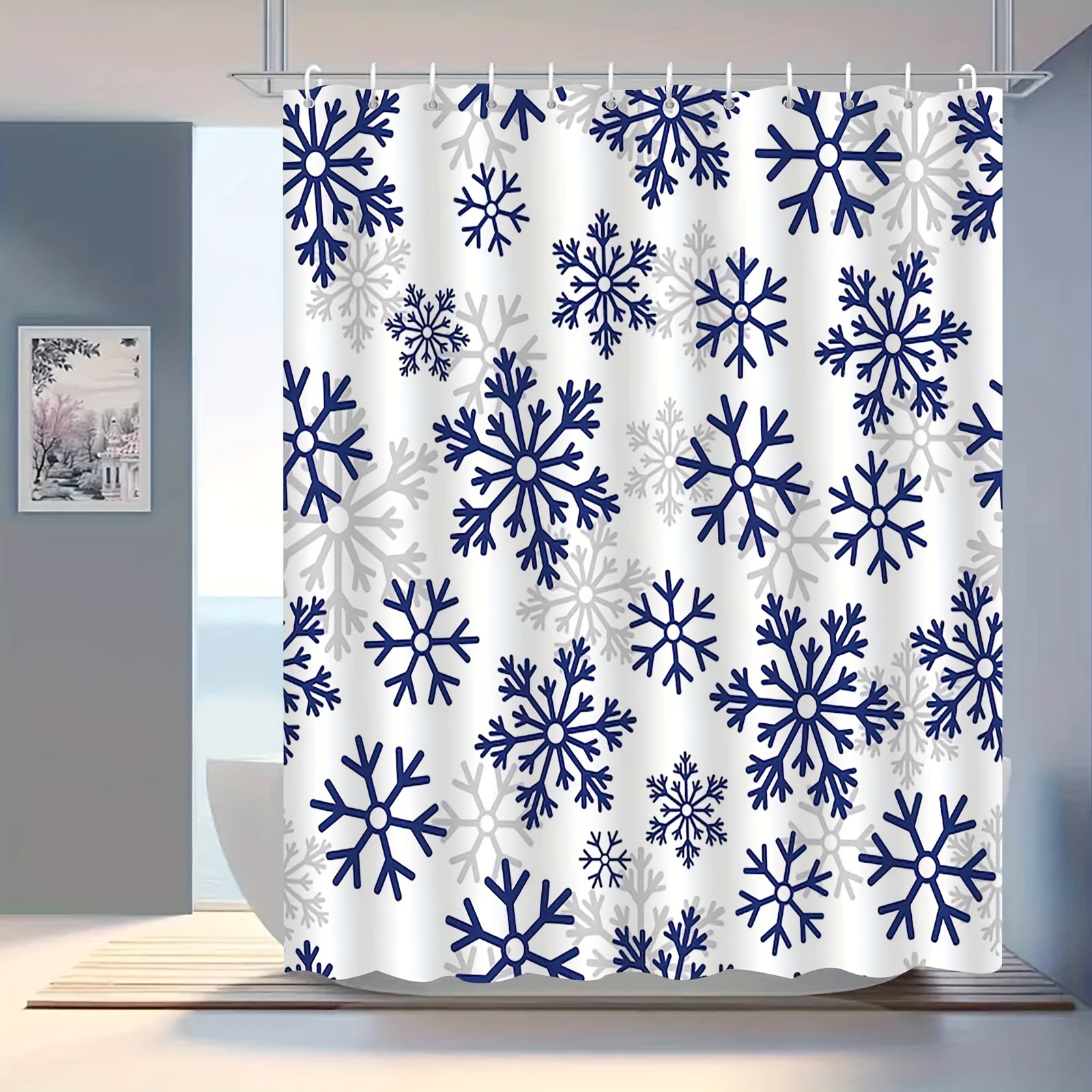 

Elegant Snowflake Shower Curtain - Waterproof & Anti-fog, Includes Hooks, Perfect For Christmas Bathroom Decor