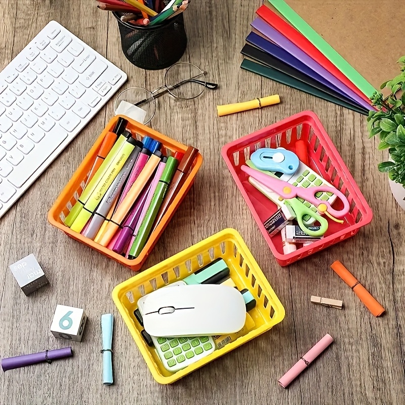 8pcs Stackable Plastic Storage Baskets for Office and Home