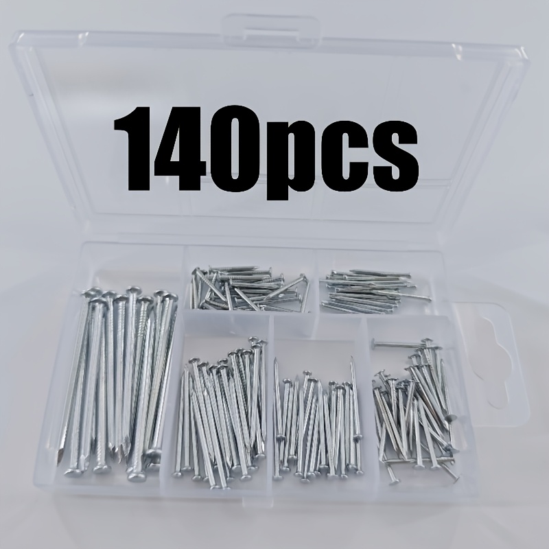 140/280pcs Assorted Hardware Nails Kit, Steel Picture Hanging & Wood Nails, Wall Nails With Storage Box, 6 Sizes, Smooth End, Metal & Plastic, Home Improvement