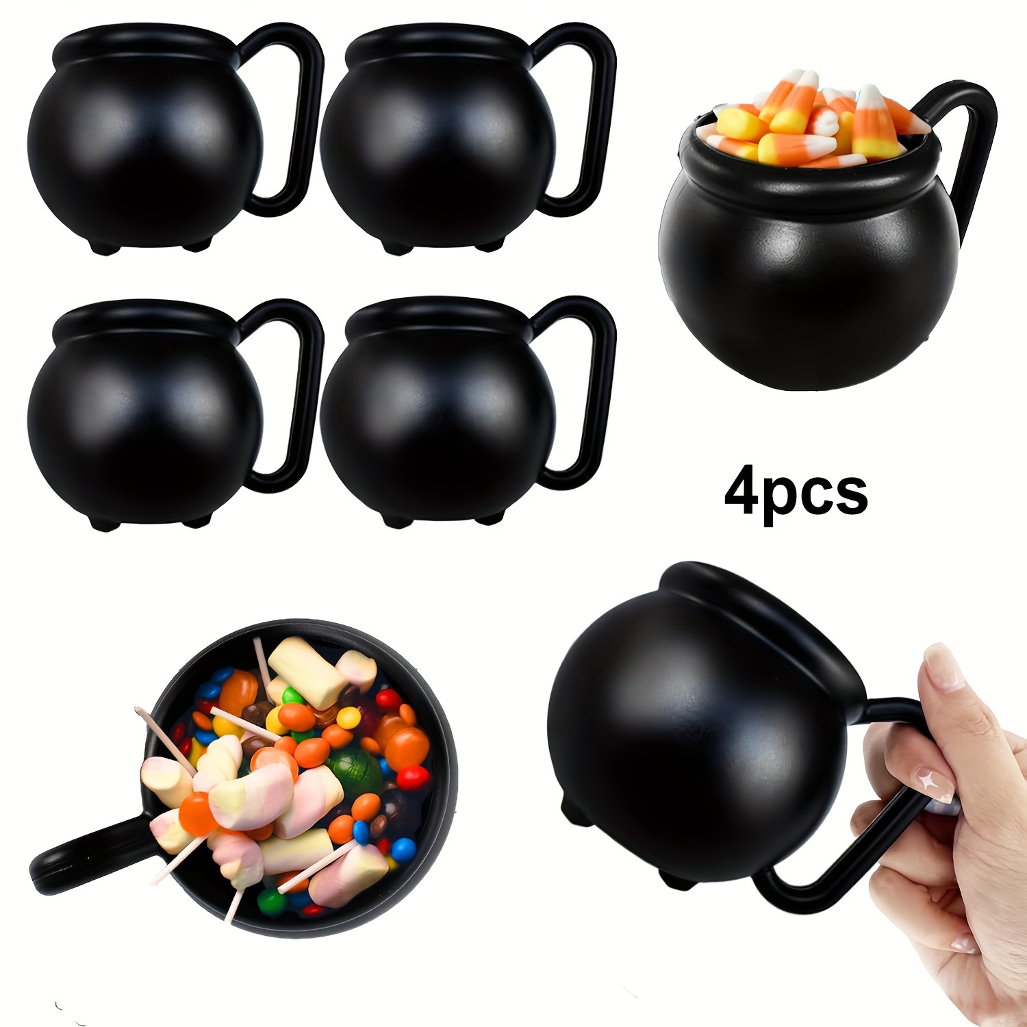 

4 Pcs Festive Cauldron Mugs - 13oz/400ml, 12.6cm/5in, Plastic, No Feather, Suitable For , St. Patrick's Day, And General Use - No Electricity Required