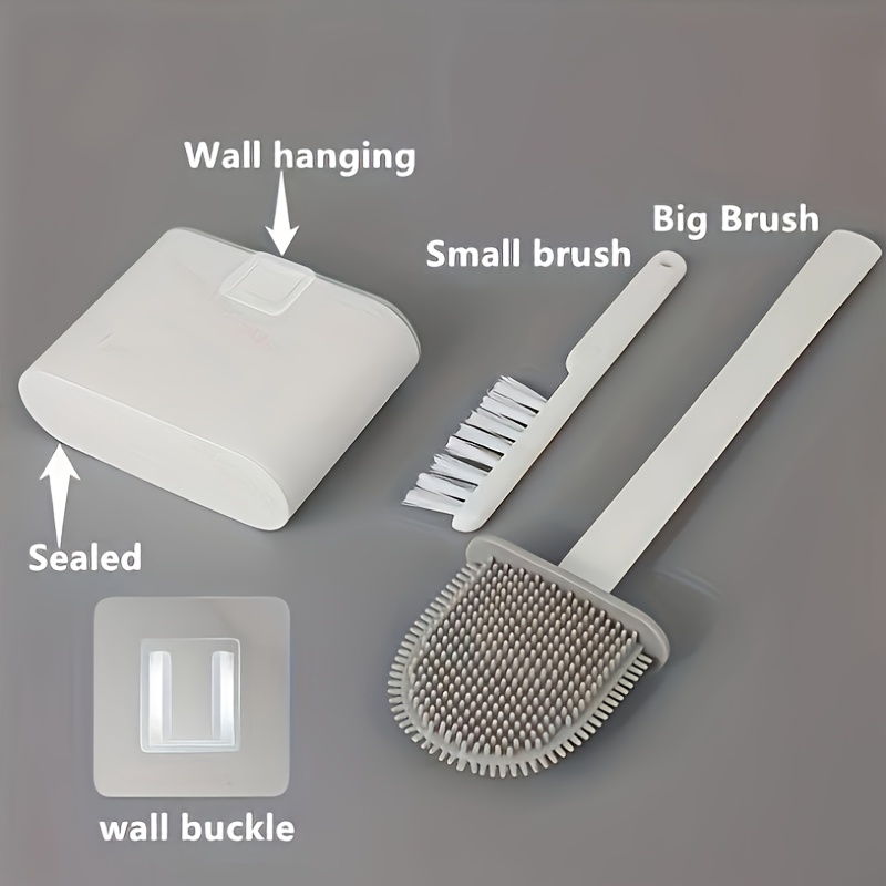 TEMU 2026 Upgrade - 3-in-1 Durable White Silicone Toilet Cleaning Brush With Wall-mountable Storage Box - Design, Suitable For Bathroom And Kitchen