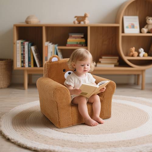 sofa for kids teens ultra soft teddy bear fleece machine washable cover 19 2 x13 x19 7 ergonomic support chair 5 6lbs lightweight breathable lounger for game room playroom cozy beige