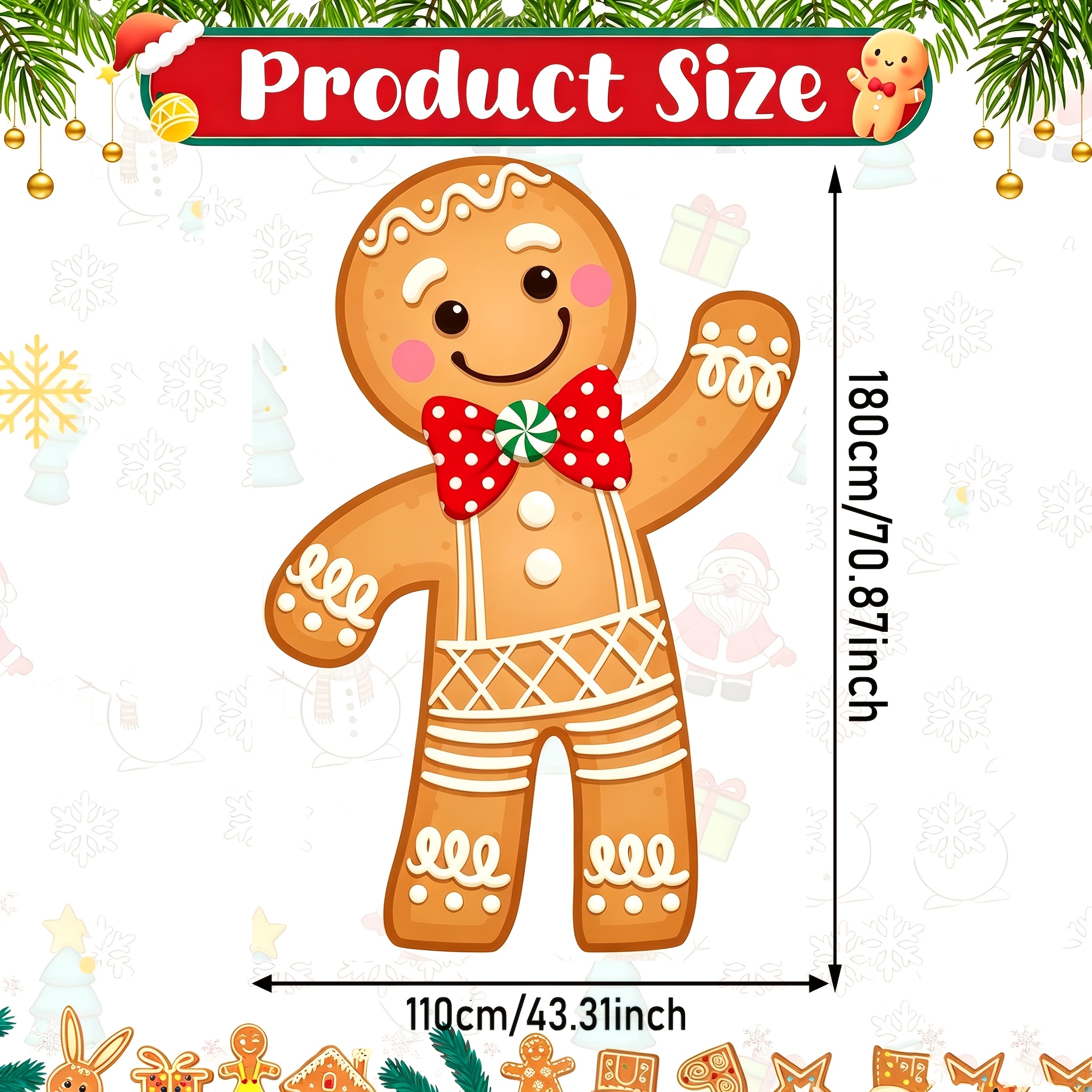 TEMU 2d Flat, 2d Flat - 2d Flat, 2d Flat - 2d Flat 1pc Christmas Banner, Gingerbread Figure Shape With Polka Dot Bow Tie Suspenders Candy Decoration