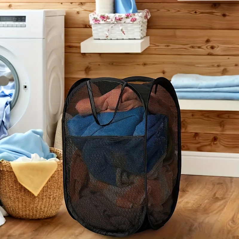 1pc casual mesh folding laundry basket organizer with multiple components for   room types wall hanging dirty clothes storage bag for bathroom bedroom laundry room and dorm essentials details 2