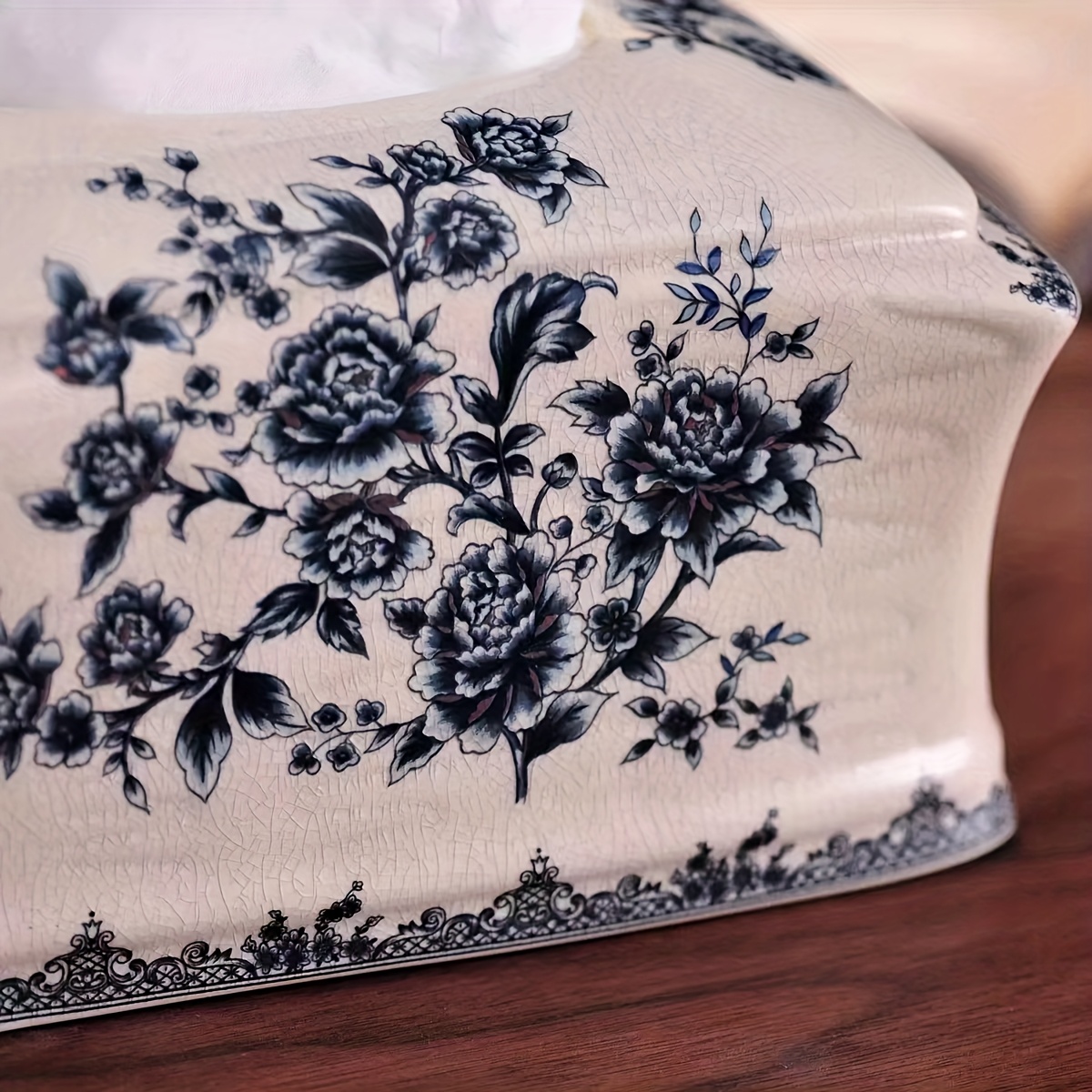 new chinese style blue and white crackled ceramic tissue box for living room coffee table home use housewarming best for christmas Product details 5