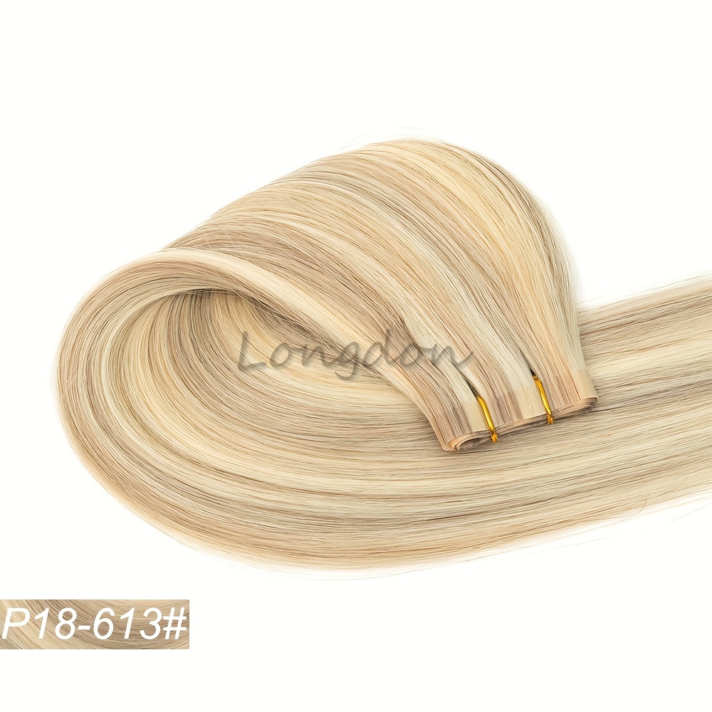 Image of Invisible Long Tape Pu Skin Weft Human Hair Bundles No Glue Real Natural Hair Seamless 80cm Weft For Salon Supply