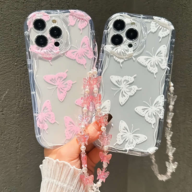 Fashion Butterfly Simple Style Mobile Phone Case, Made of TPU Material, with High-Quality Lanyard, Suitable for iPhone 11, 11 Pro Max, 12, 12 Pro Max, 13, 13 Pro, 13 Pro Max, 14, 14 Plus, 14 Pro, 14 Pro Max, 15, 15 Pro, 15 Plus, 15 Pro Max, 16, 16 Pro, 16 Plus, 16 Pro