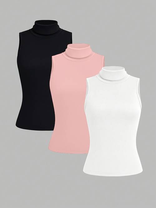 european and american spring summer autumn solid color casual round neck vest three piece set
