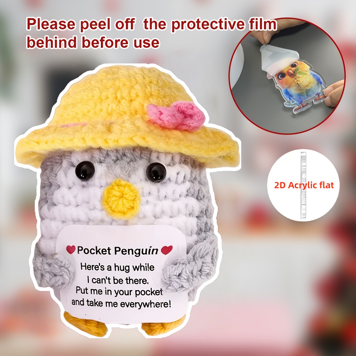 TEMU A 2d Acrylic Penguin Design Decorative Pendant, Suitable For Keychain Charms, Car Interior Decorations, Backpack Pendants, Home Decor, Christmas