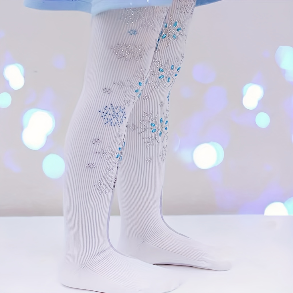 90D Prinsessen Rhinestone & Sneeuwvlok Patroon Tights - Anti-Slip Stretchy Dance Leggings met Strikken, Lichtblauwe Prinsessen Dikke Tights voor Bruiloften, Feesten, Optredens, Prinsessen Tights, Optreden Leggings, Rhinestone Versieringen, Stretchy Stof