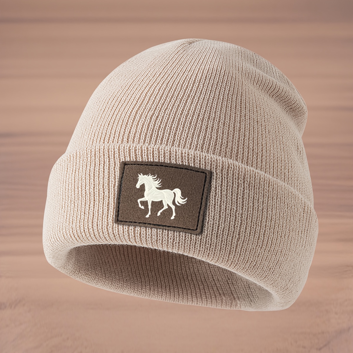 TEMU Gorro de punto elegante con estampado de caballo , gorro de esquí para exteriores, gorro de hip-hop , gorro tipo beanie de moda, gorro sin ala,