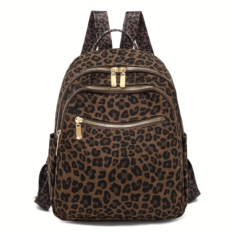 TEMU Women's Leopard Print Backpack With Multiple Compartments, Large Capacity, Suitable For Casual And Commuting Use