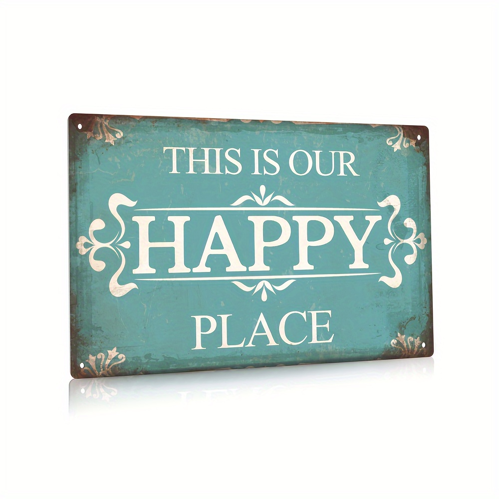 

Putuo Decor, 1 Piece Metal Wall Sign This Is Our Happy Place Tin Plaque For Porch Home Farmhouse Decor, 7.8 X 11.8 Inches