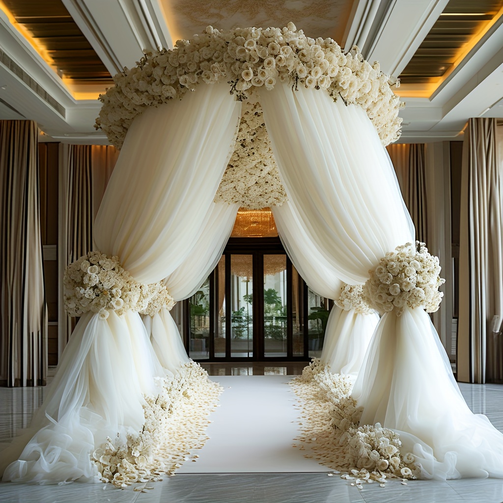 TEMU 1pc, White Wedding Arch Decoration Gauze Curtain Sheer, Elegant Hanging Transparent Mesh, Suitable For Weddings, Birthday Parties, And , Perfect