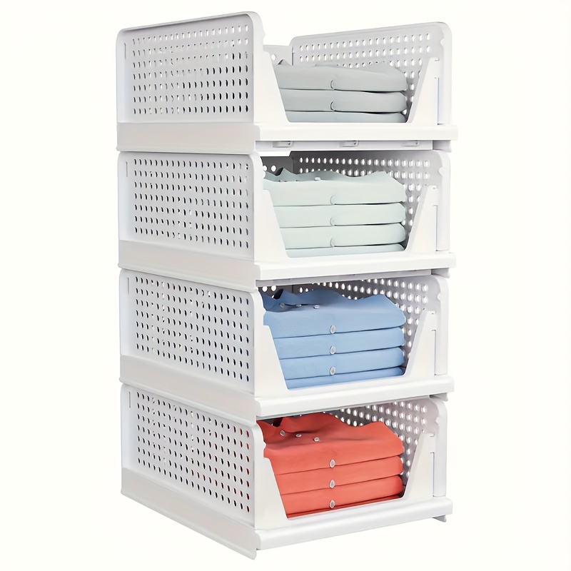 

Ensemble de 4 boîtes de rangement pliables en plastique, paniers à tiroirs empilables pour armoires, , cuisines, de bain, bureaux - Organiseur polyvalent pour , , de bain,