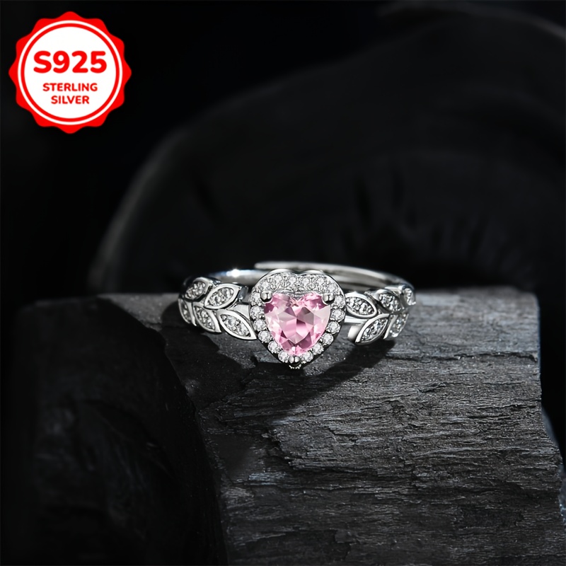 Sterling Silver Pink Heart Ring with Cubic Zirconia