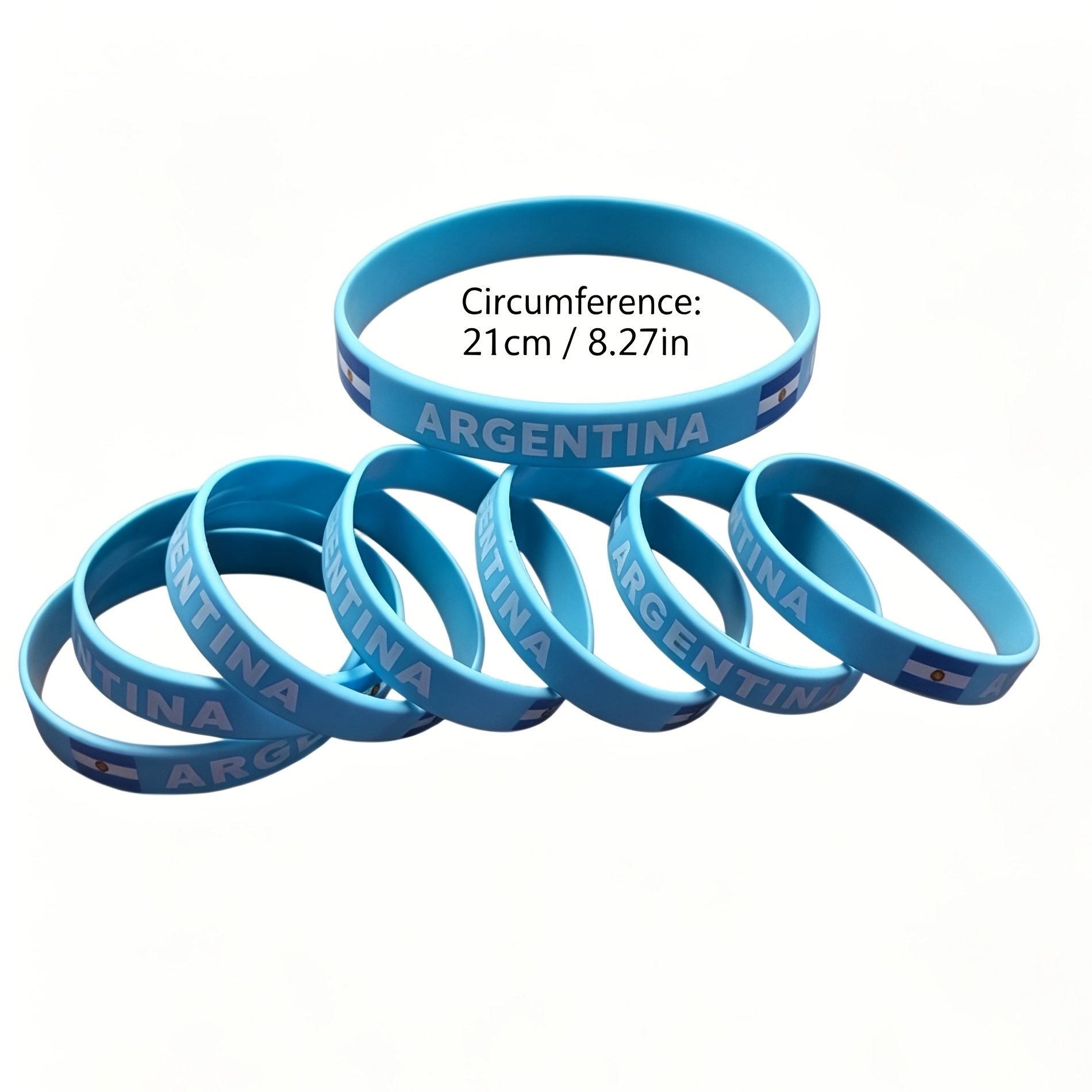 TEMU Paquete de 10 pulseras azul de Argentina, muñequeras deportivas de para al fútbol, muñequeras de silicona casuales y versátiles, muñequeras