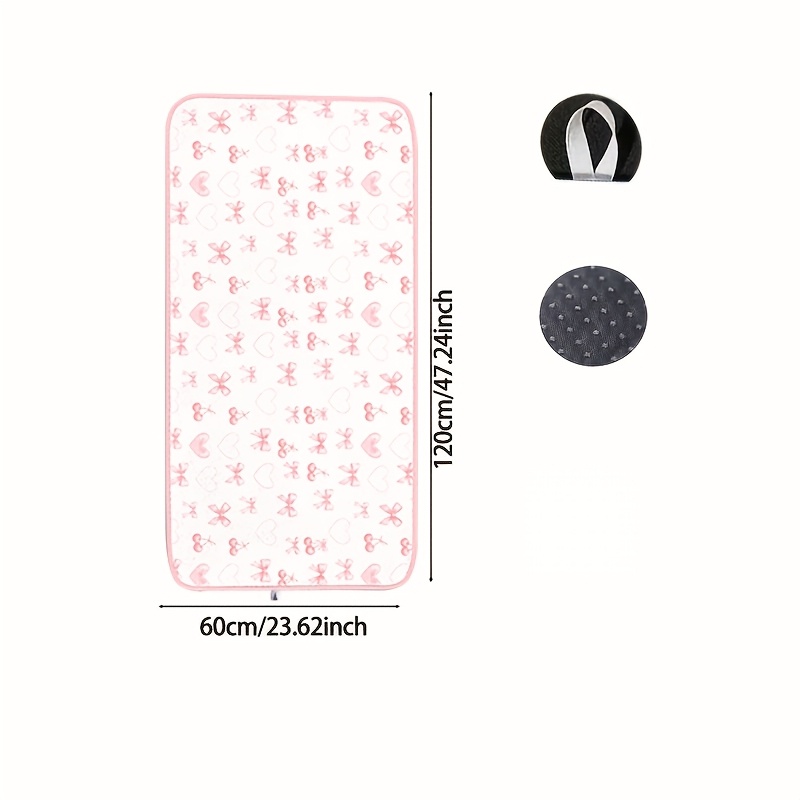 TEMU 1pc Pink Bow Cherry Heart Print Foldable Ironing Pad, Silver Plated Heat Resistant Ironing Mat With Door Hook, Portable Easy To Travel Dormitory