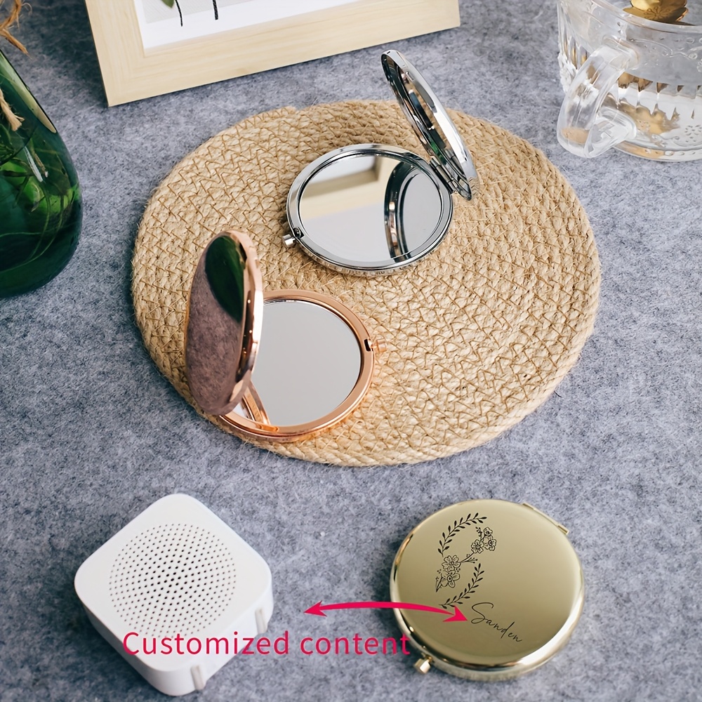 

1pc Elegant Stainless Steel Pocket Mirror With Custom Engraved Flower Pattern - Personalized Bridal Party Favor, Ideal Christmas Gift For (gift Box Not Included)