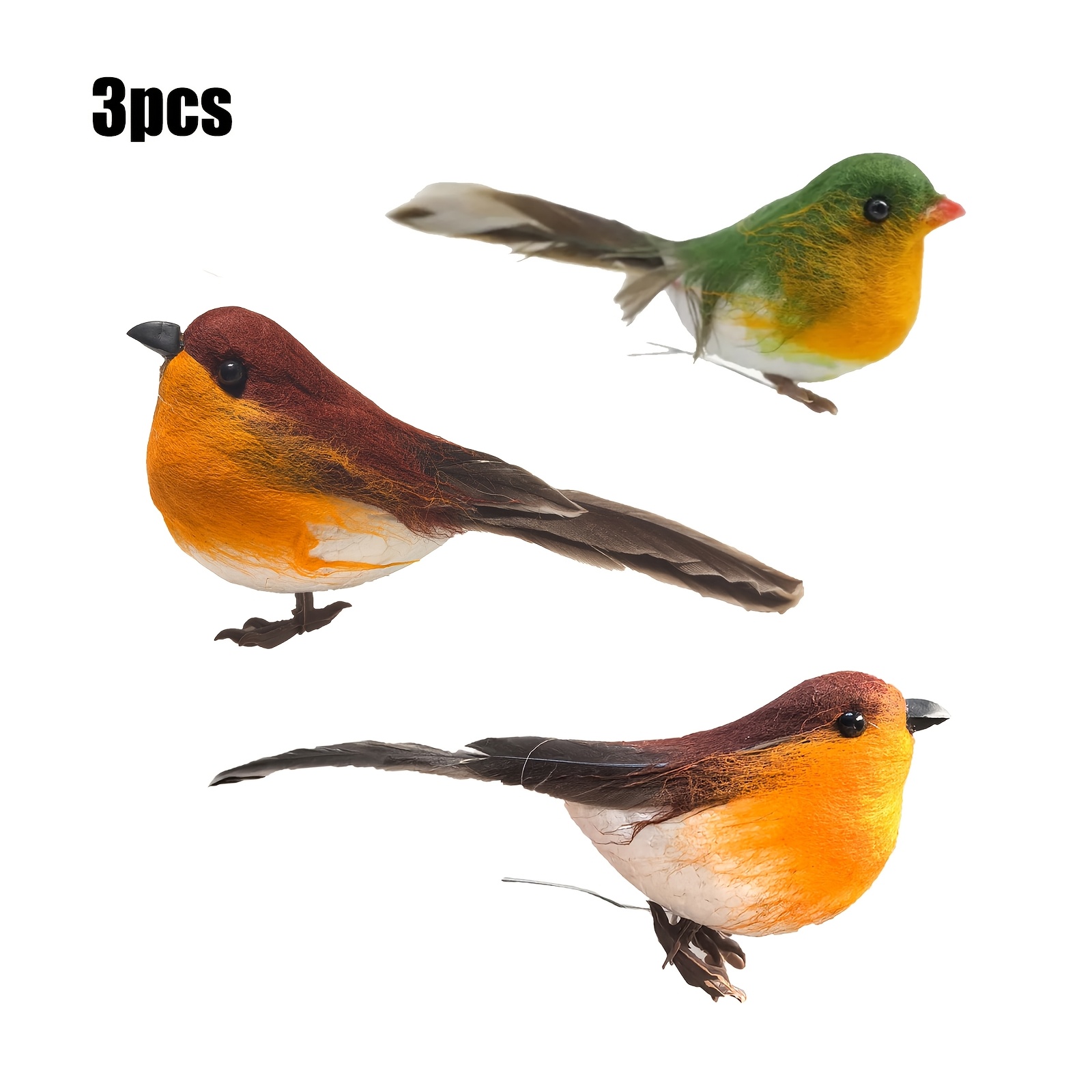 TEMU 3 stuks Realistische Vogel Beeldjes met Veren, Kerstboom Hangende Ornamenten, Tuin Decoratie voor Buiten en Erf