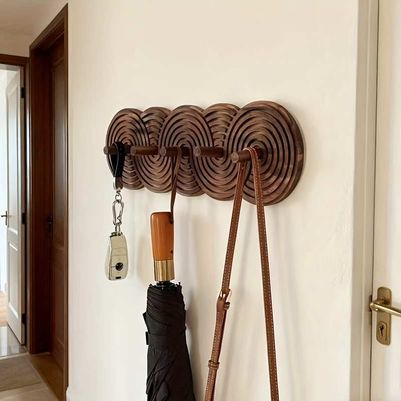 Creative Round Layered Design Solid Wood Hook, No-Drill Coat Hook for Living Room Entryway, Key Umbrella Bag Organizer Hanger