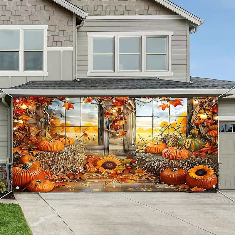 

Large Garage Door Banner - Pumpkin & Design, Durable Polyester Outdoor Decoration For Festive Wall Decor