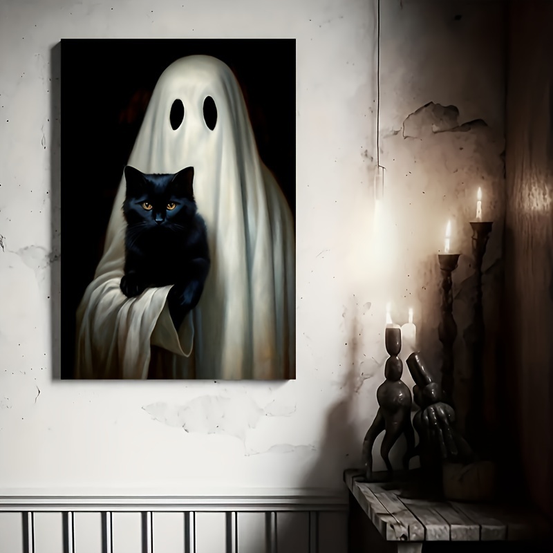 

1pc Framed Gothic Horror Canvas Poster Holding Black Cat Spooky Decorations Prints Gift For Lover Dark Romantic Art For Bedroom Or Living Room