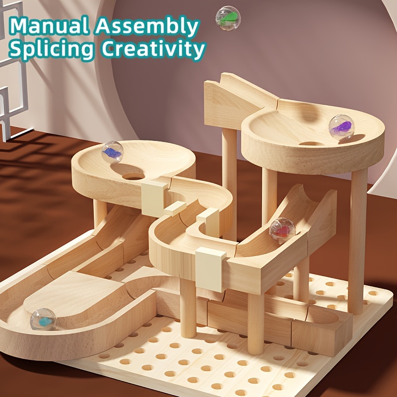 儿童轨道滚珠积木玩具，木质拼装弹珠管道滑道玩具，动手能力&逻辑思维训练，益智玩具，生日万圣节礼物给男孩女孩 详情 1