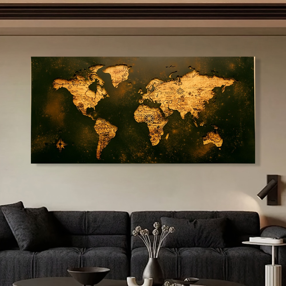 

Modern Abstract Map Canvas Art, 23.62x47.24in - Vintage Wall Decor For Living Room, Bedroom, Office - Large Retro Print Poster