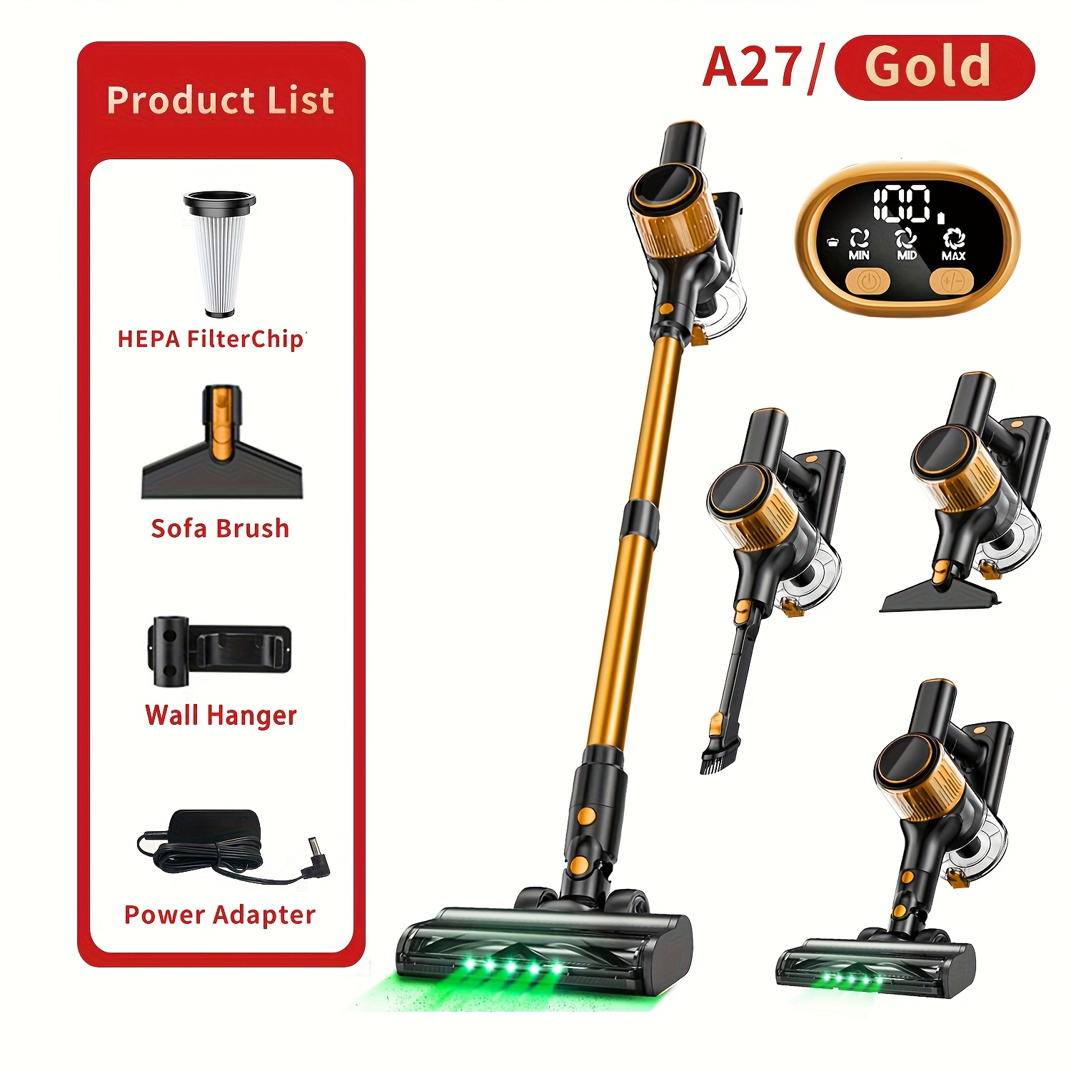 TEMU Cordless Vacuum Cleaner, 8 In 1 Powerful Stick Vacuum, With Anti- Brush And Upgraded Green Light, 45mins Lightweight Vacuums For Hardwood Floor,