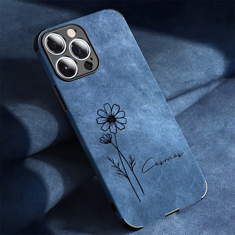 Fashionable Laser Engraving Personalized Customized Name Birthday Flower Phone Case for iPhone 16 15 14 13 12 11 Pro Max Plus Lambskin Faux Leather Soft DIY 3D Engraved Gift Cover for Valentine's Day Gift, Birthday Gift 16 Pro Max - Image 6