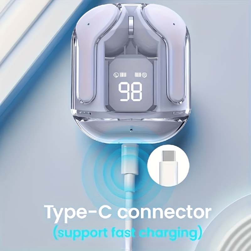 [Casque Sportif HiFi] Écouteurs Sans Fil Transparents Casque Audio Sans Fil 5.3 avec Réduction de Bruit ENC, Microphone Double Stéréo HiFi Écouteurs Intra-Auriculaires avec Chargeur et Affichage Numérique LED Casque Sportif