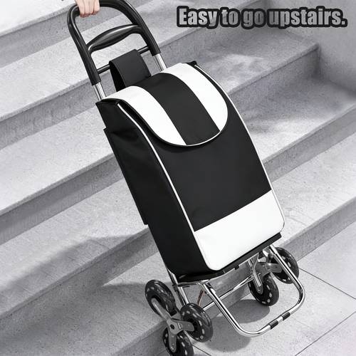 stylish and simple striped folding shopping cart with six universal joint casters handcart suitable for grocery shopping travel and daily use a large capacity shopping cart for easy